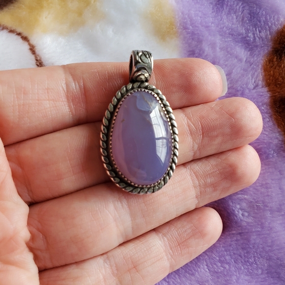 Holly blue agate gemstone one of a kind custom pendant sterling silver - Picture 12 of 12